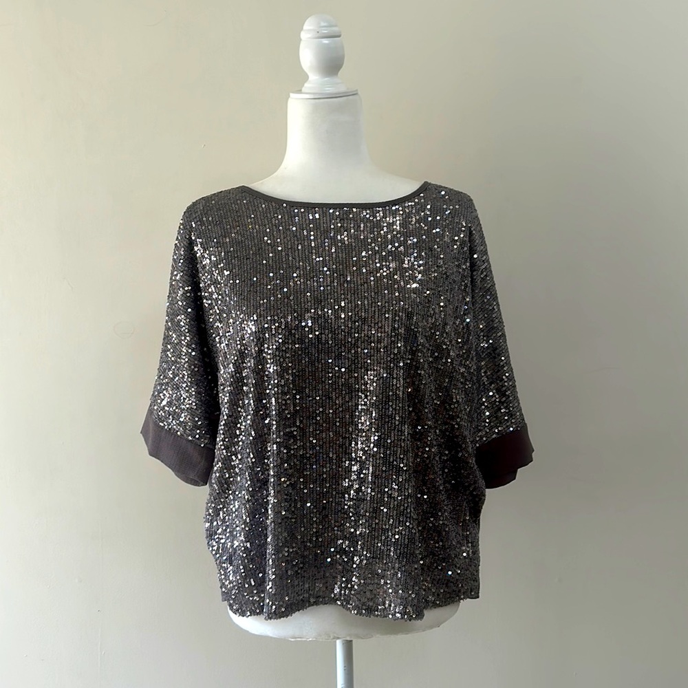 She & Sky sequin top with woven back